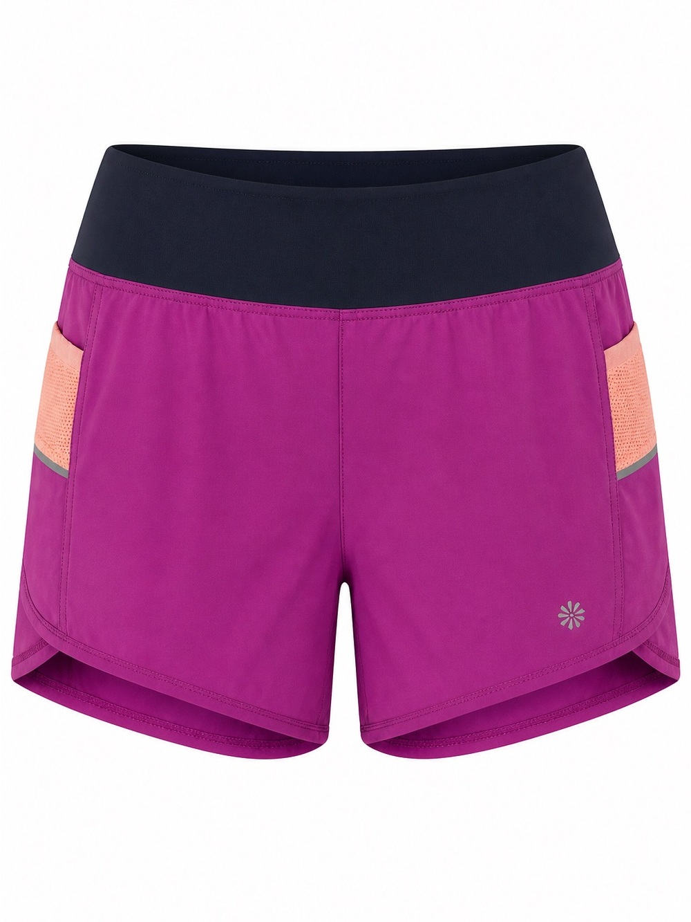 Athleta Magenta Athletic Shorts with Black Waistband and Peach Pockets